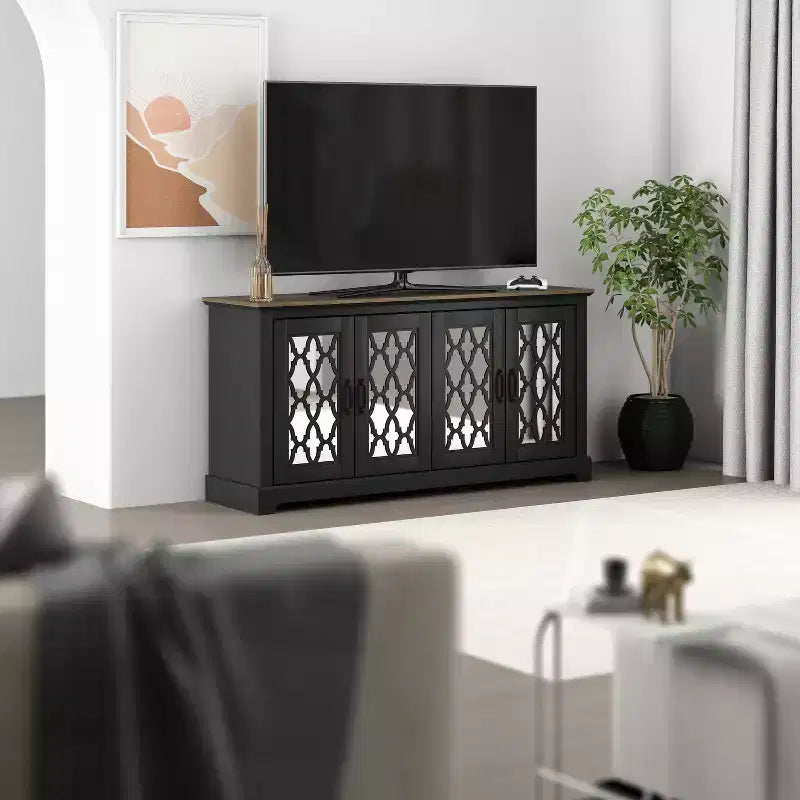 Meuble TV avec portes-miroirs de rangement 68,2 L 17,1 P 29,3 H