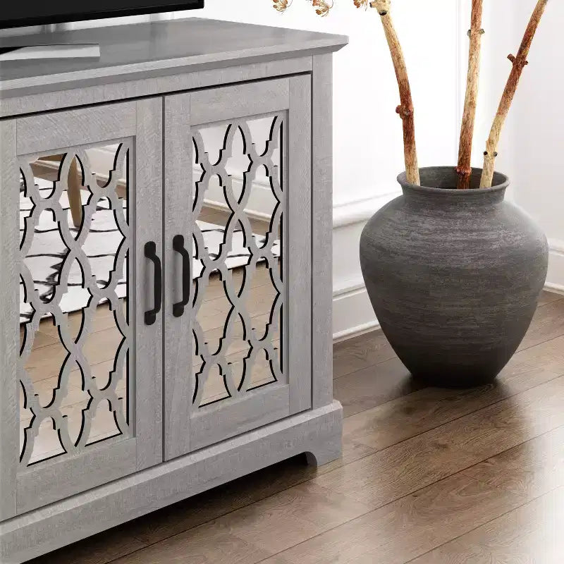 Meuble TV avec portes-miroirs de rangement 68,2 L 17,1 P 29,3 H