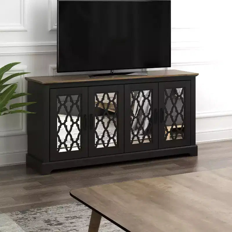 Meuble TV avec portes-miroirs de rangement 68,2 L 17,1 P 29,3 H