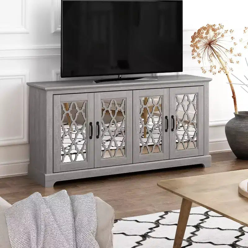 Meuble TV avec portes-miroirs de rangement 68,2 L 17,1 P 29,3 H