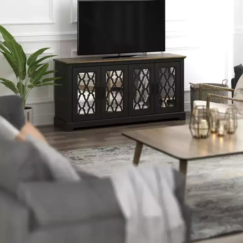 Meuble TV avec portes-miroirs de rangement 68,2 L 17,1 P 29,3 H