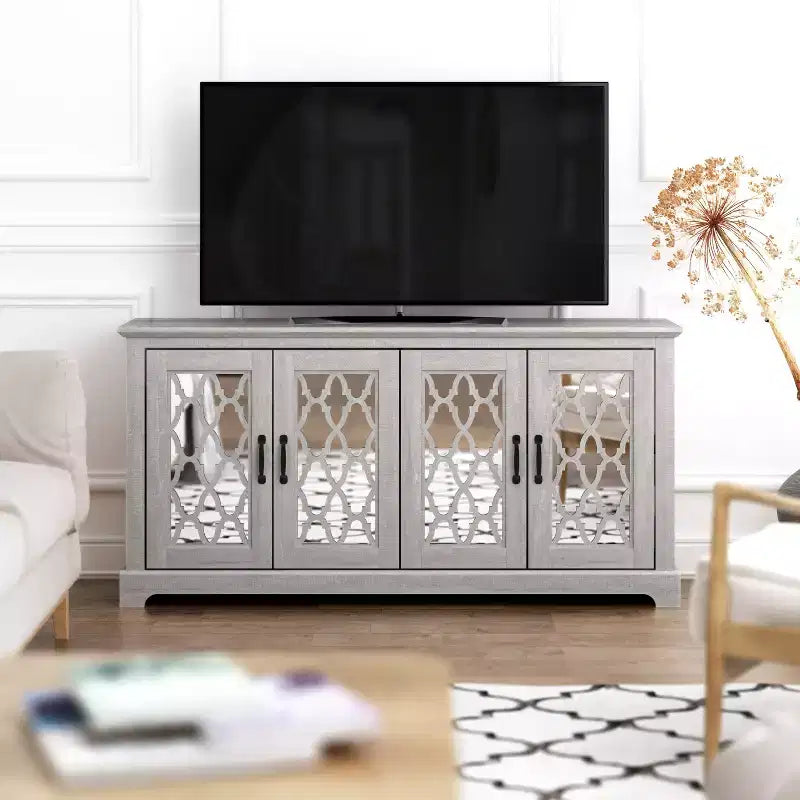 Meuble TV avec portes-miroirs de rangement 68,2 L 17,1 P 29,3 H