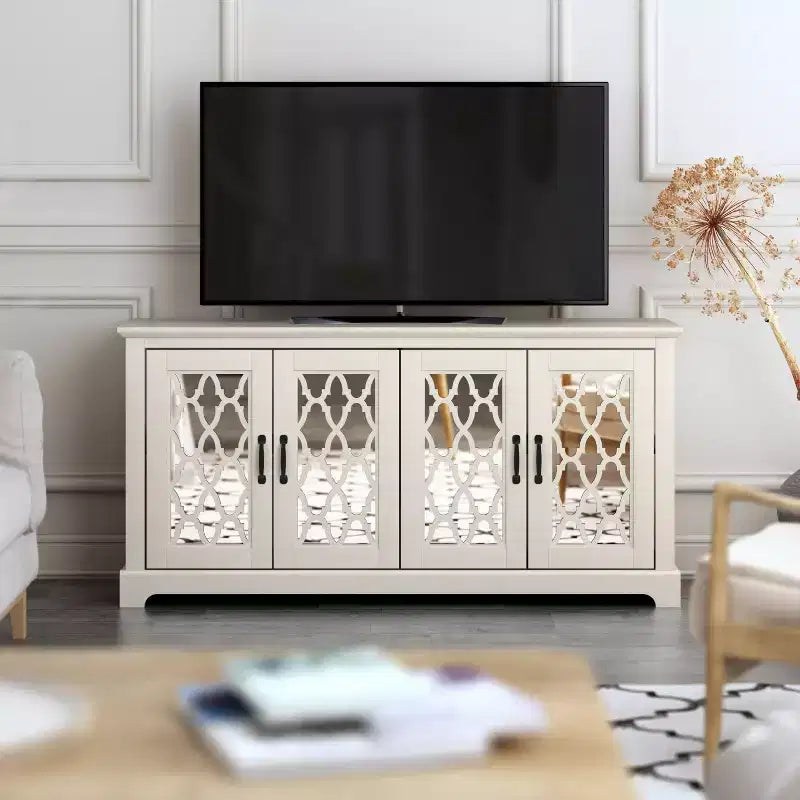 Meuble TV avec portes-miroirs de rangement 68,2 L 17,1 P 29,3 H