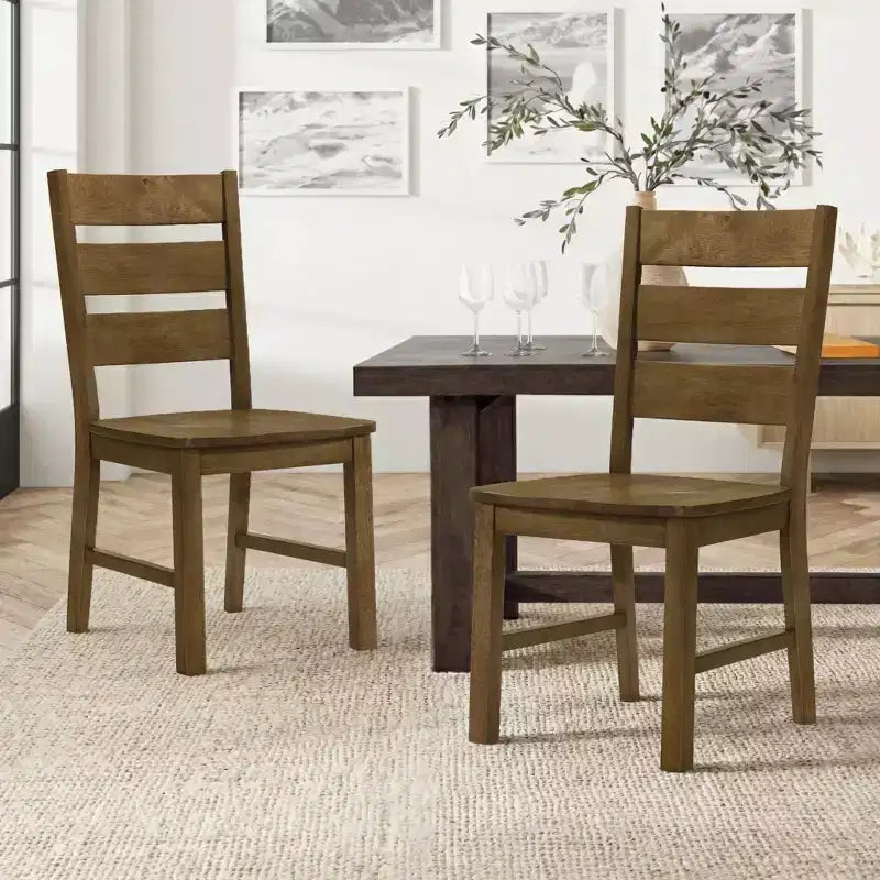 Lot de 2 chaises de salle à manger en bois massif à dossier échelle 47 cm L x 56 cm P x 96,5 cm H