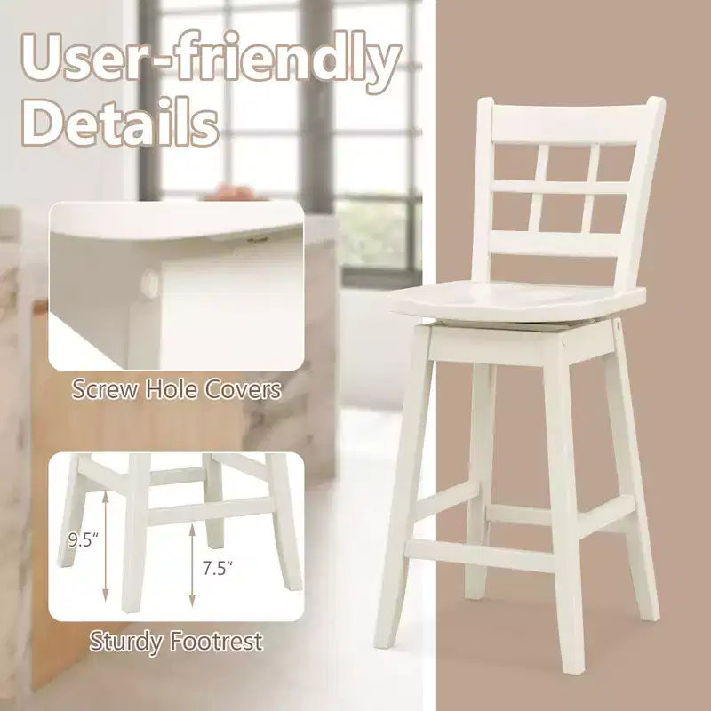 4 tabourets de bar pivotants de 62 cm, hauteur comptoir, avec dossier ajouré