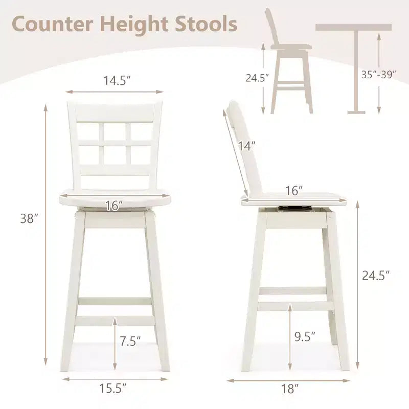 4 tabourets de bar pivotants de 62 cm, hauteur comptoir, avec dossier ajouré