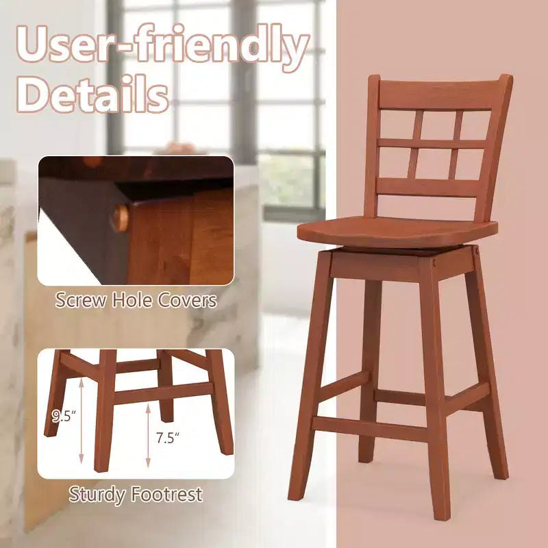 4 tabourets de bar pivotants de 62 cm, hauteur comptoir, avec dossier ajouré