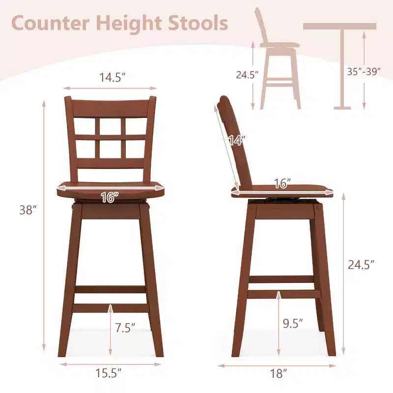 4 tabourets de bar pivotants de 62 cm, hauteur comptoir, avec dossier ajouré