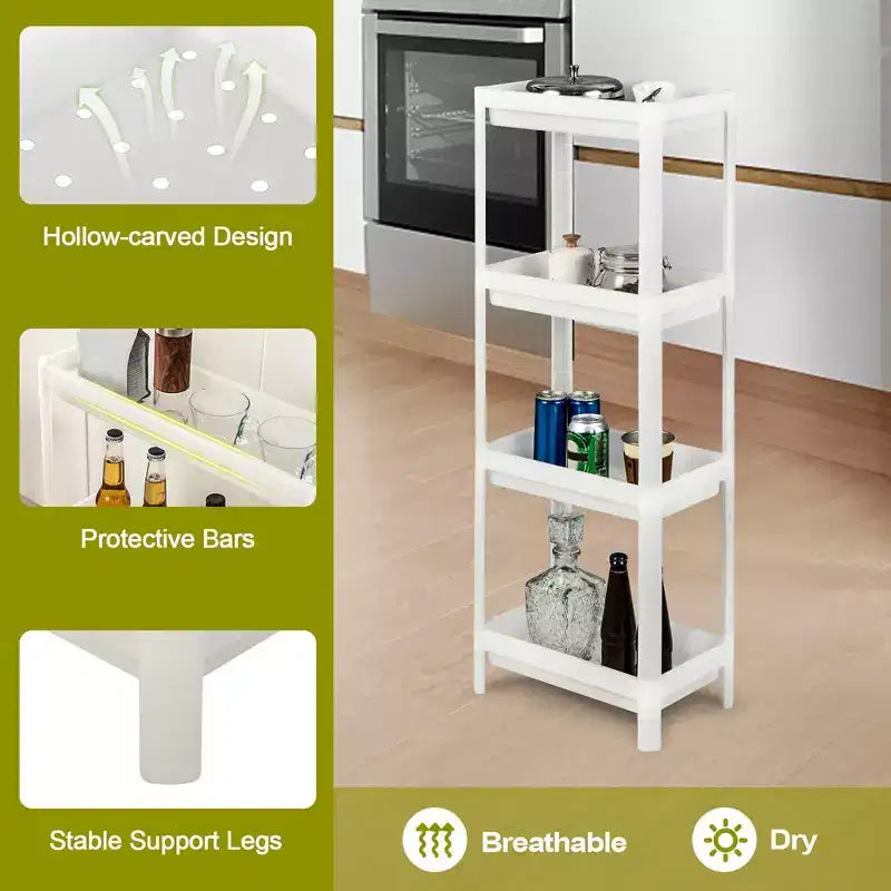 2 CHARIOTS DE RANGEMENT AMOVIBLES À 4 NIVEAUX MINCES, MEUBLE DE RANGEMENT DE CUISINE, DESSERTE ROULANTE