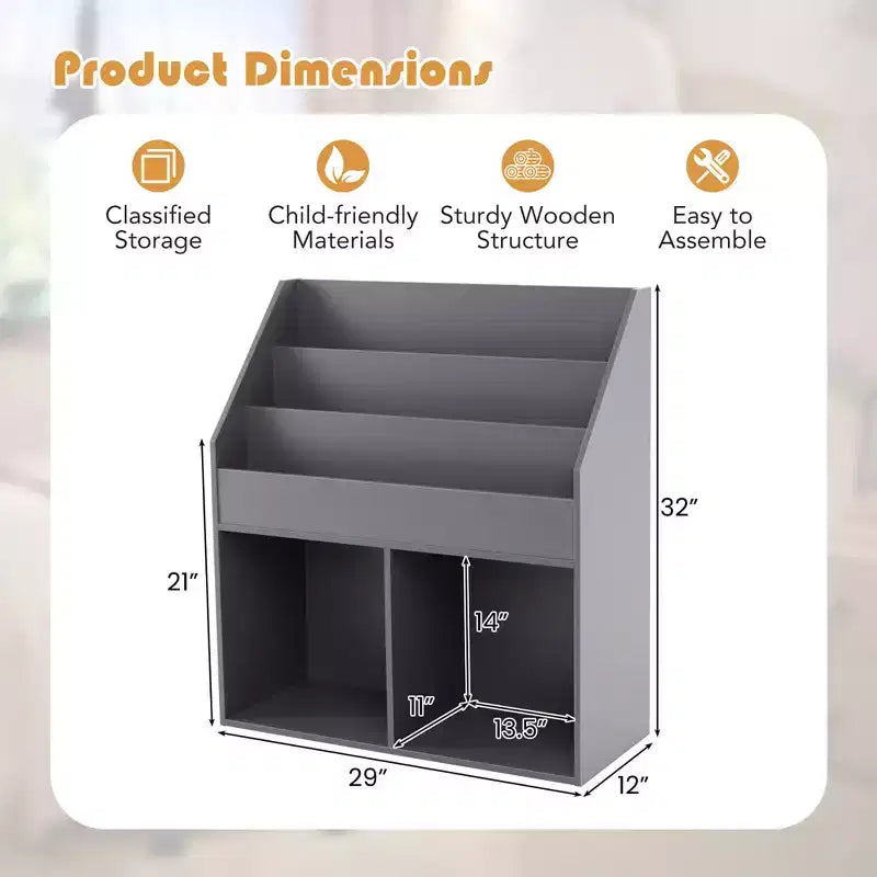Étagère à livres en bois pour enfants Meuble de rangement pour jouets