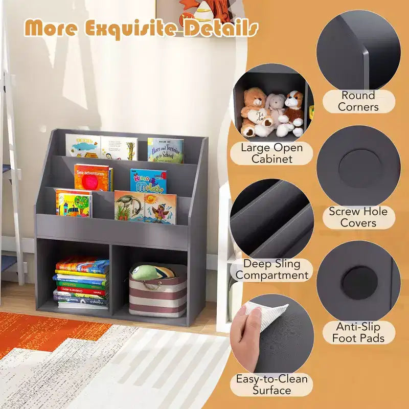 Étagère à livres en bois pour enfants Meuble de rangement pour jouets