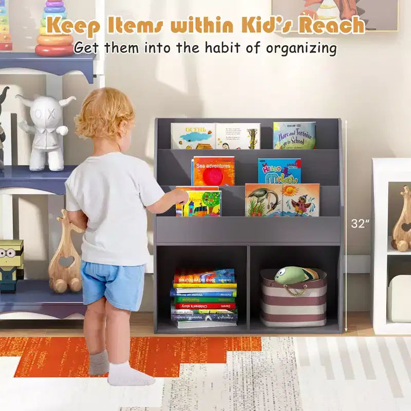 Étagère à livres en bois pour enfants Meuble de rangement pour jouets