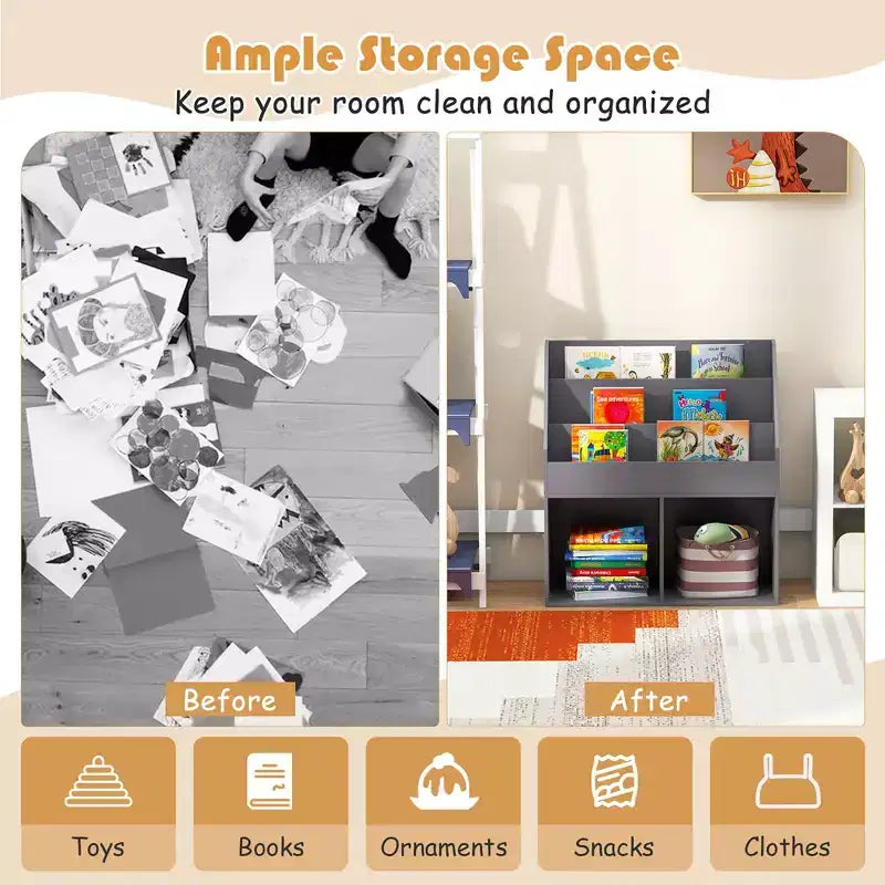 Étagère à livres en bois pour enfants Meuble de rangement pour jouets
