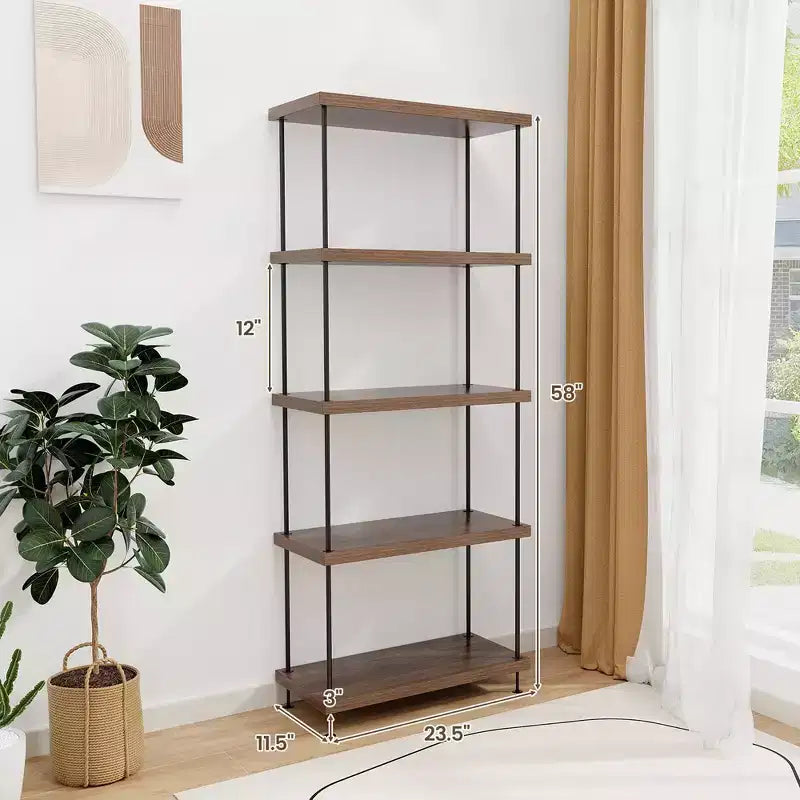 Étagère de présentation polyvalente à 5 niveaux avec cadre en métal Noyer