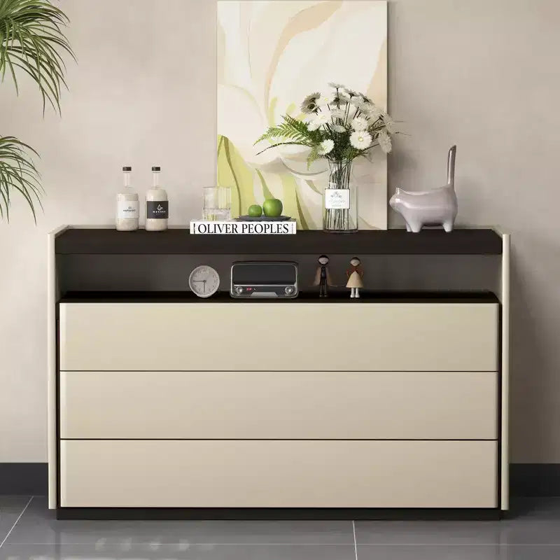 Commode moderne 3 tiroirs avec étagère ouverte, 120 cm – Crème bicolore et bois foncé
