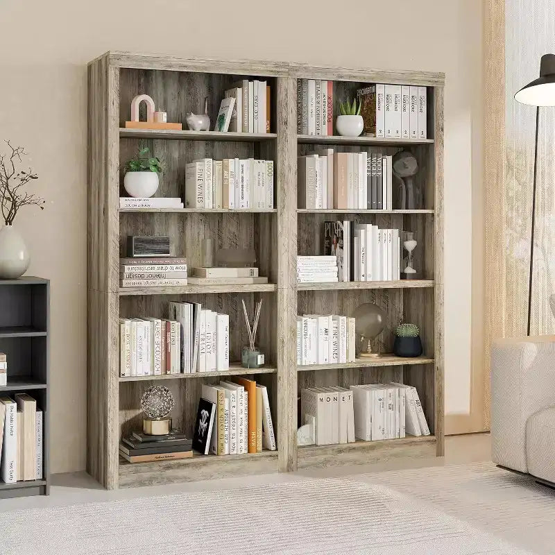 Bibliothèque de 180 cm de haut avec 5 niveaux, Étagère ouverte en bois, Étagères de présentation autoportantes pour salon