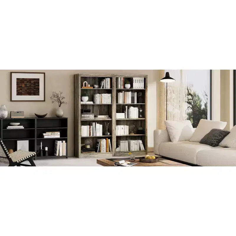Bibliothèque de 180 cm de haut avec 5 niveaux, Étagère ouverte en bois, Étagères de présentation autoportantes pour salon