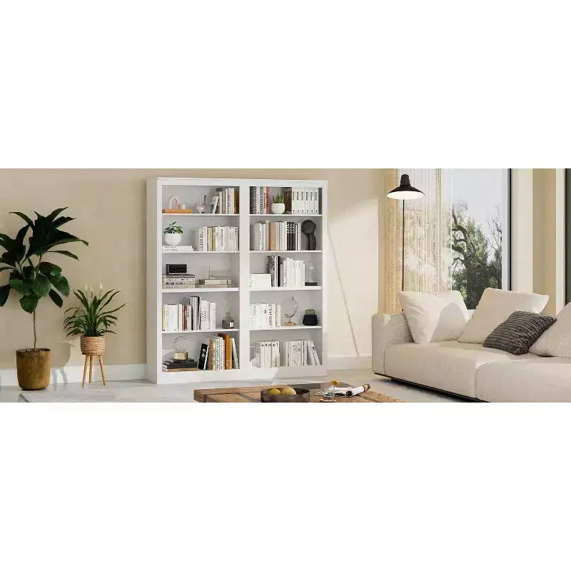 Bibliothèque de 180 cm de haut avec 5 niveaux, Étagère ouverte en bois, Étagères de présentation autoportantes pour salon