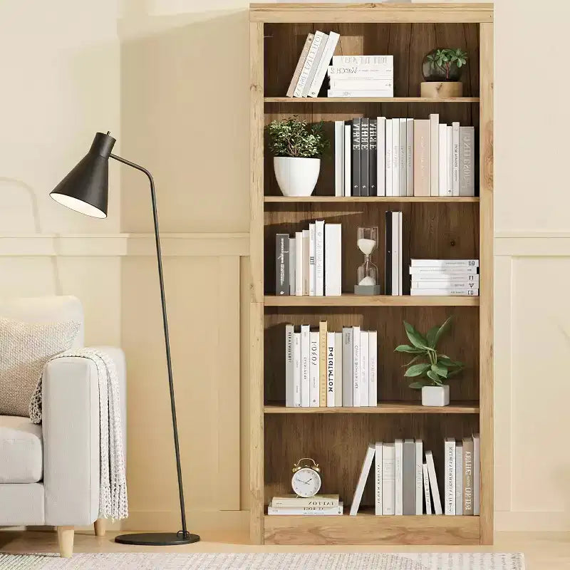 Bibliothèque de 180 cm de haut avec 5 niveaux, Étagère ouverte en bois, Étagères de présentation autoportantes pour salon