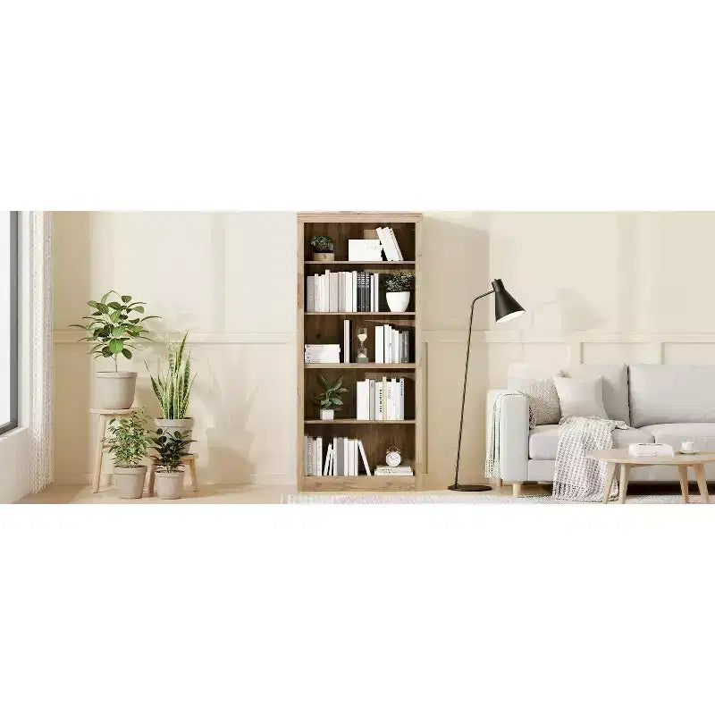 Bibliothèque de 180 cm de haut avec 5 niveaux, Étagère ouverte en bois, Étagères de présentation autoportantes pour salon