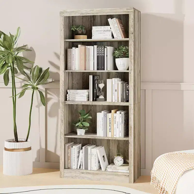 Bibliothèque de 180 cm de haut avec 5 niveaux, Étagère ouverte en bois, Étagères de présentation autoportantes pour salon