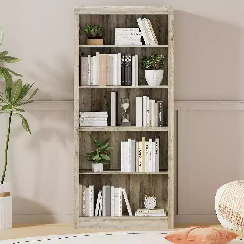 Bibliothèque de 180 cm de haut avec 5 niveaux, Étagère ouverte en bois, Étagères de présentation autoportantes pour salon