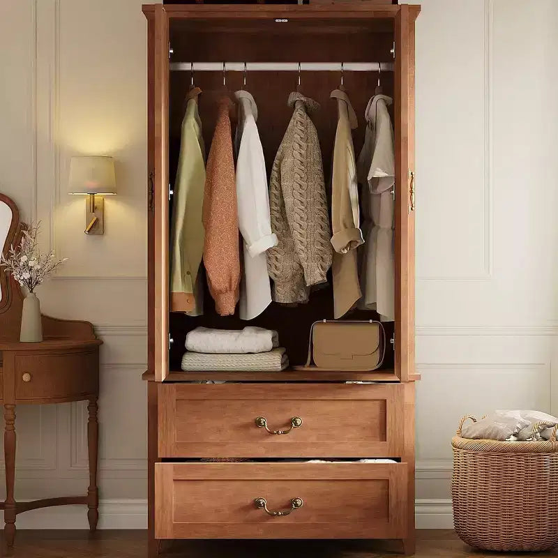 Armoire de Rangement Haute 180 cm en V avec 2 Portes et Tiroirs, Meuble d'Entrée Autonome en Bois Style Ferme, Marron Rustique