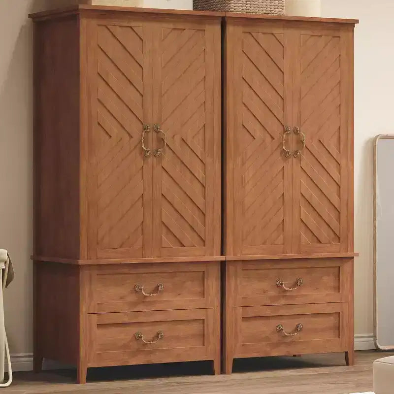 Armoire de Rangement Haute 180 cm en V avec 2 Portes et Tiroirs, Meuble d'Entrée Autonome en Bois Style Ferme, Marron Rustique