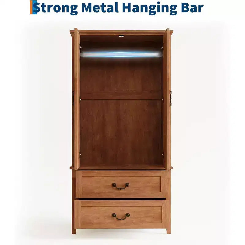 Armoire de Rangement Haute 180 cm en V avec 2 Portes et Tiroirs, Meuble d'Entrée Autonome en Bois Style Ferme, Marron Rustique