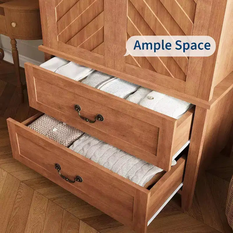 Armoire de Rangement Haute 180 cm en V avec 2 Portes et Tiroirs, Meuble d'Entrée Autonome en Bois Style Ferme, Marron Rustique