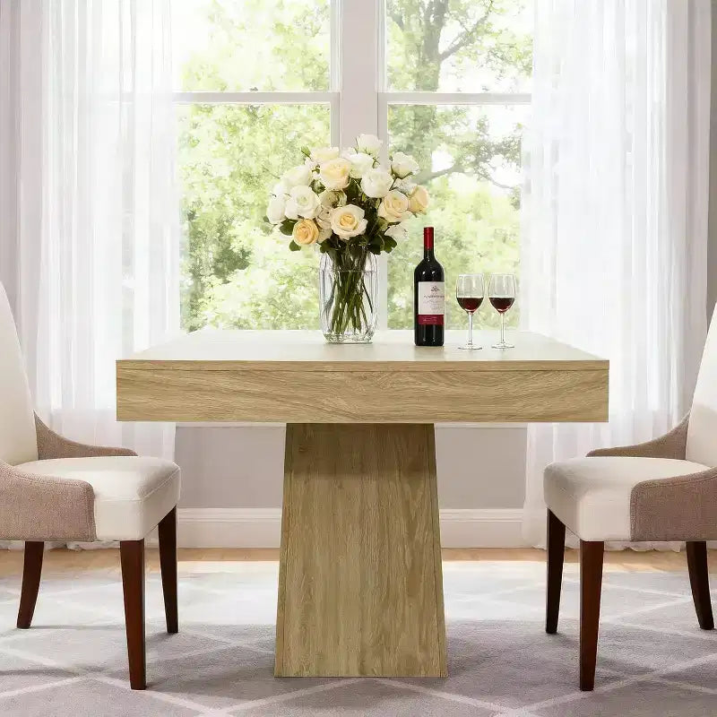Table de salle à manger carrée de 80 cm pour 4 personnes, avec base moderne en bois