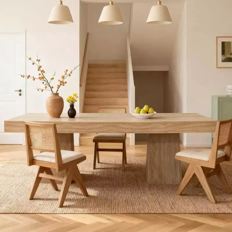 Table de salle à manger carrée de 80 cm pour 4 personnes, avec base moderne en bois