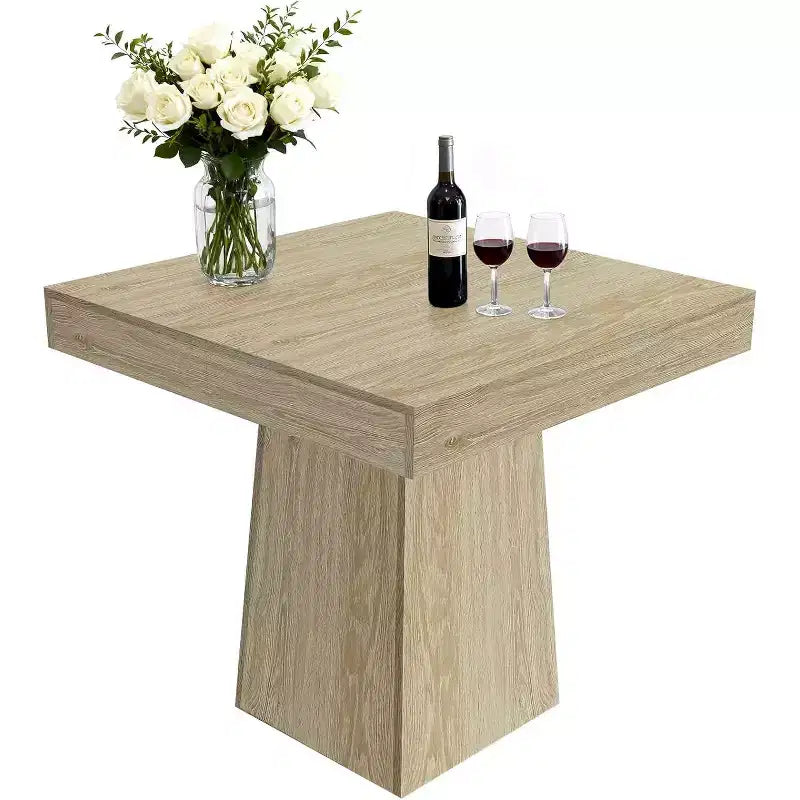 Table de salle à manger carrée de 80 cm pour 4 personnes, avec base moderne en bois