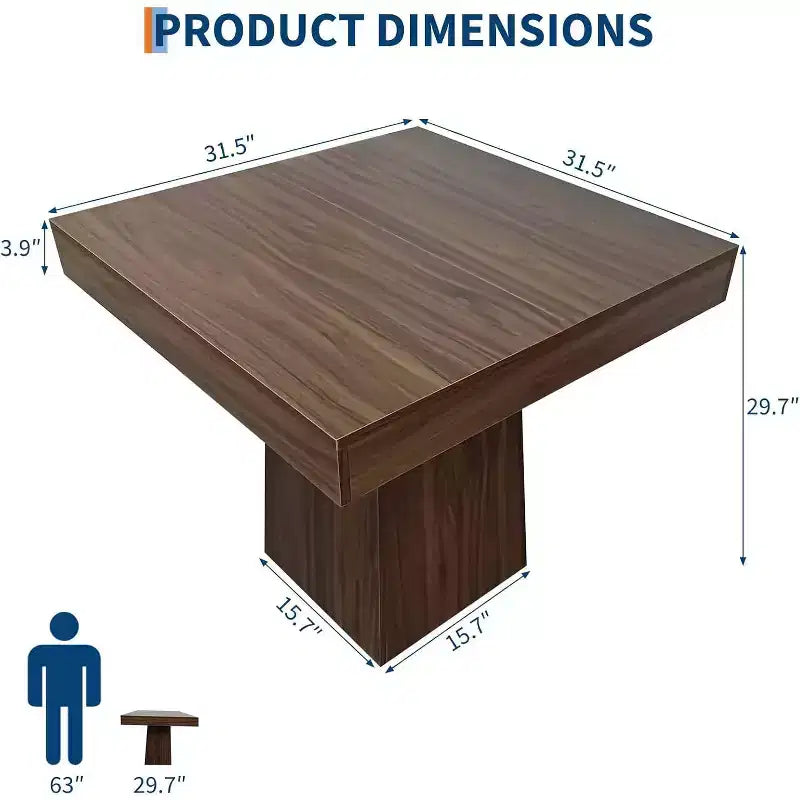 Table de salle à manger carrée de 80 cm pour 4 personnes, avec base moderne en bois
