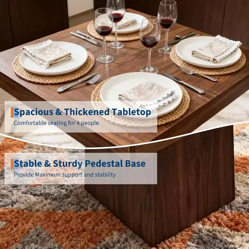Table de salle à manger carrée de 80 cm pour 4 personnes, avec base moderne en bois