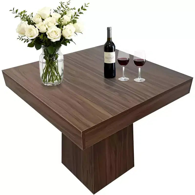 Table de salle à manger carrée de 80 cm pour 4 personnes, avec base moderne en bois