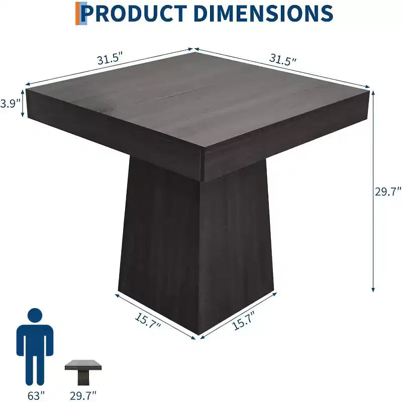 Table de salle à manger carrée de 80 cm pour 4 personnes, avec base moderne en bois