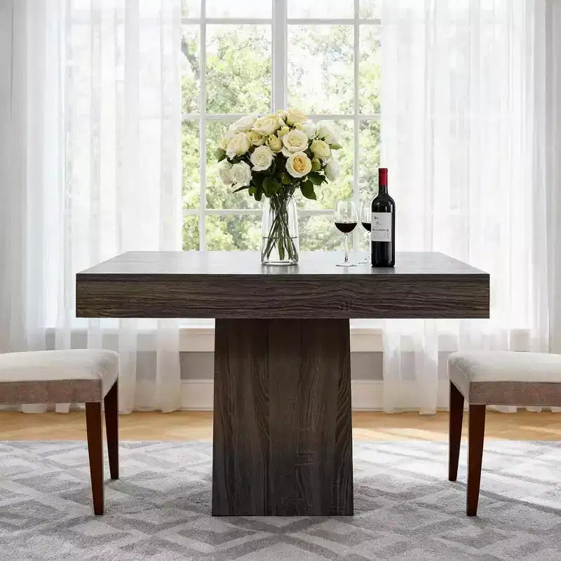 Table de salle à manger carrée de 80 cm pour 4 personnes, avec base moderne en bois