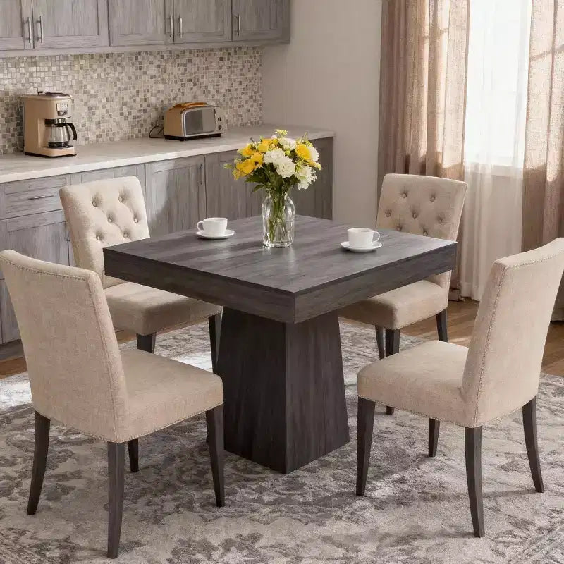 Table de salle à manger carrée de 80 cm pour 4 personnes, avec base moderne en bois