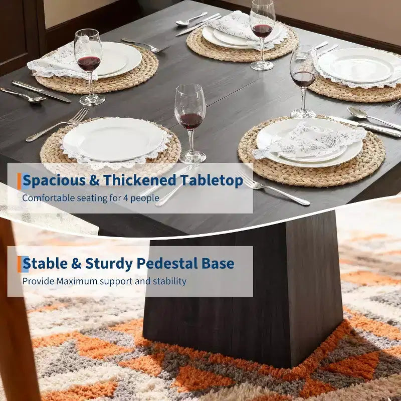 Table de salle à manger carrée de 80 cm pour 4 personnes, avec base moderne en bois