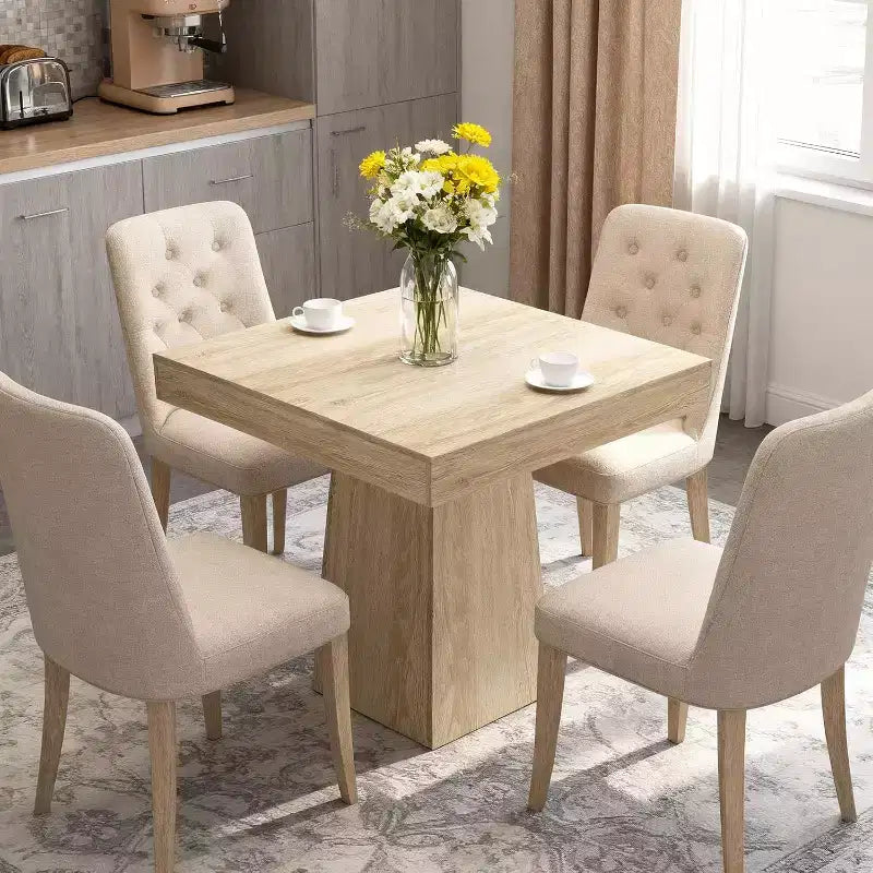 Table de salle à manger carrée de 80 cm pour 4 personnes, avec base moderne en bois