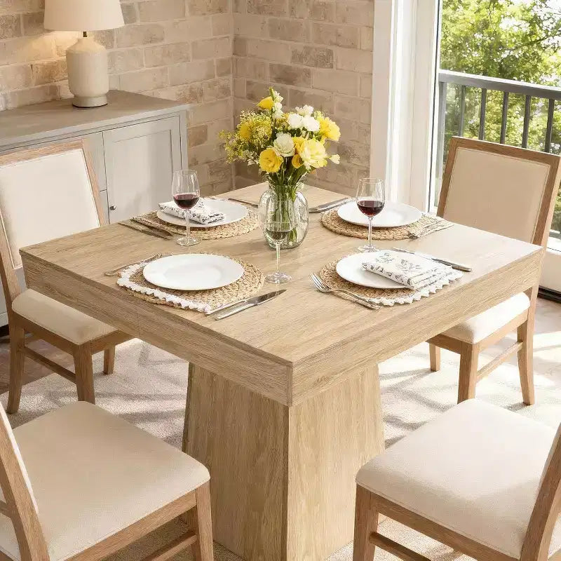 Table de salle à manger carrée de 80 cm pour 4 personnes, avec base moderne en bois