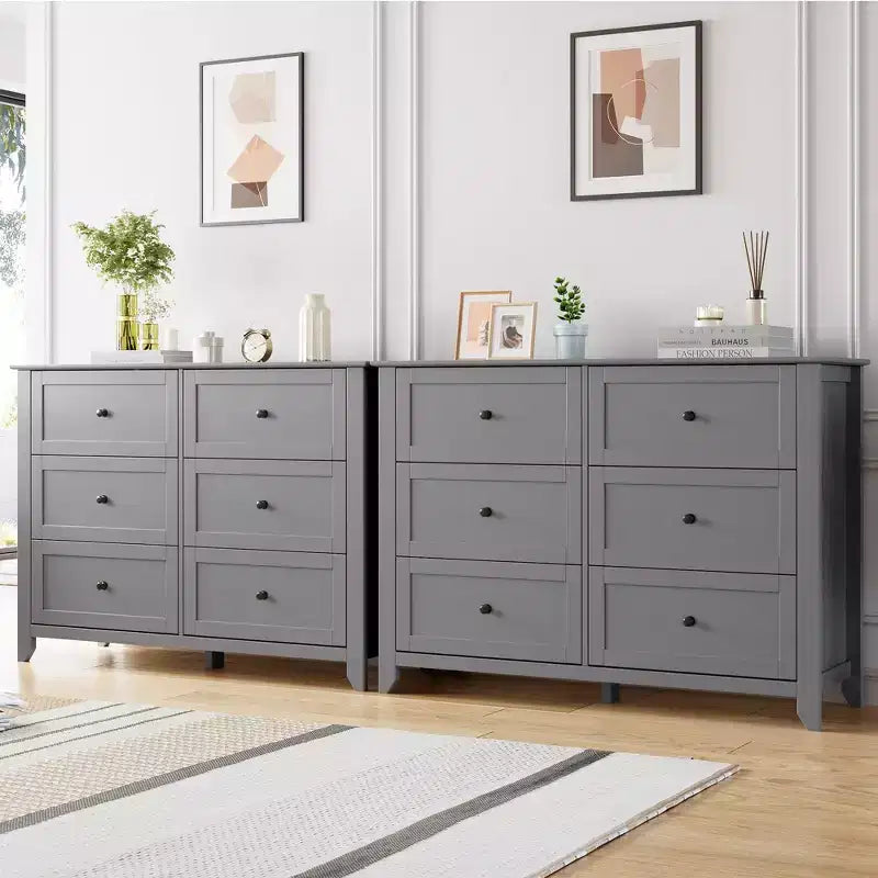Commode à 6 tiroirs pour chambre à coucher avec tiroirs profonds et poignées métalliques