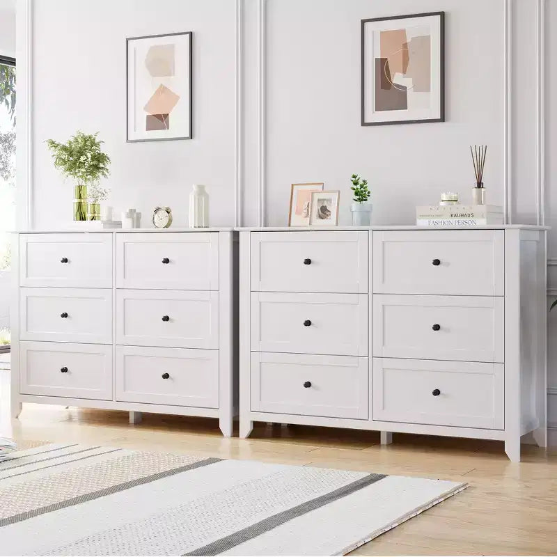 Commode à 6 tiroirs pour chambre à coucher avec tiroirs profonds et poignées métalliques