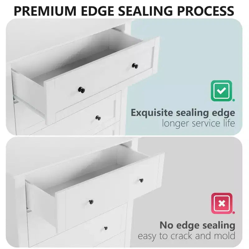 Commode à 6 tiroirs pour chambre à coucher avec tiroirs profonds et poignées métalliques