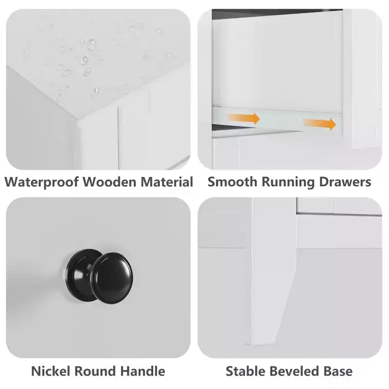 Commode à 6 tiroirs pour chambre à coucher avec tiroirs profonds et poignées métalliques