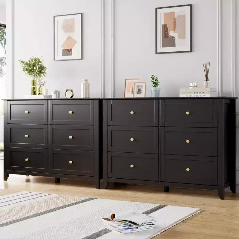 Commode à 6 tiroirs pour chambre à coucher avec tiroirs profonds et poignées métalliques