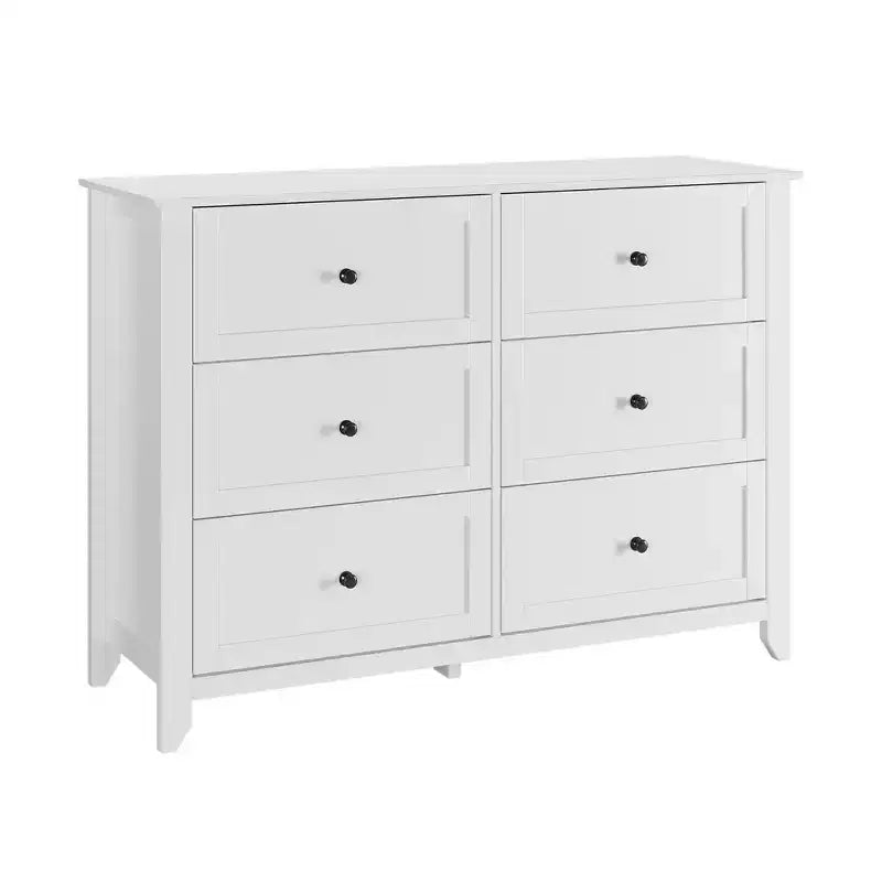 Commode à 6 tiroirs pour chambre à coucher avec tiroirs profonds et poignées métalliques