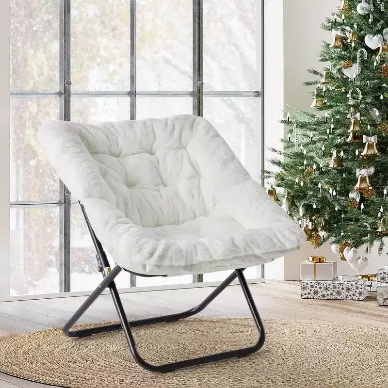 Fauteuil d'appoint en fausse fourrure grande taille, chaise longue pliante avec siège moelleux pour chambre et salon
