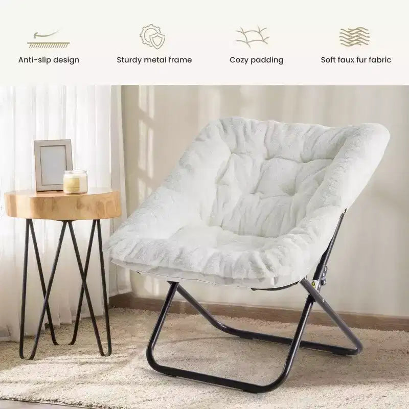 Fauteuil d'appoint en fausse fourrure grande taille, chaise longue pliante avec siège moelleux pour chambre et salon
